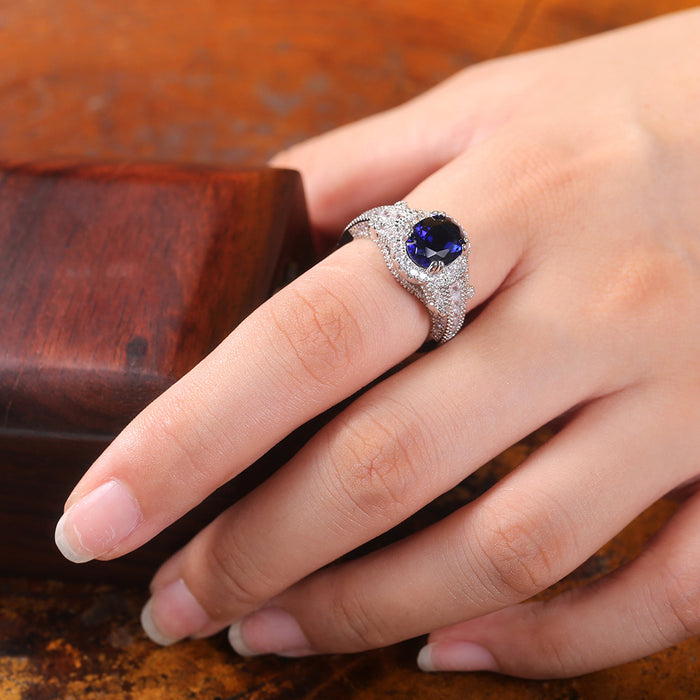 Vintage micro-hollow sapphire ring noble and luxurious hand jewelry