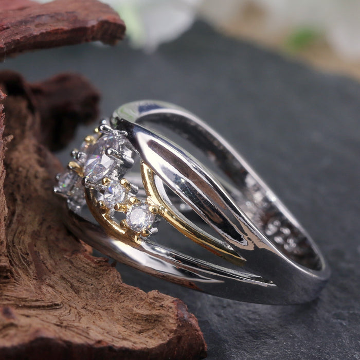 Two-color irregular size diamond women's ring