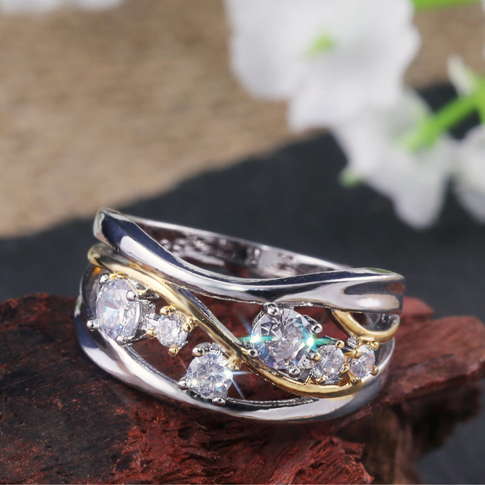 Two-color irregular size diamond women's ring