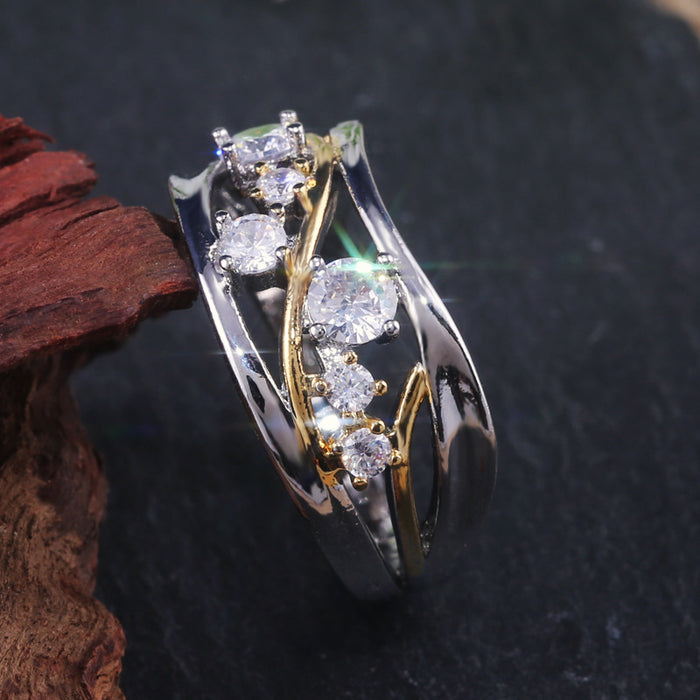 Two-color irregular size diamond women's ring