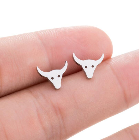 Ox Head Zodiac Stainless Steel Stud Earrings - Simple and Stylish Year of the Ox Jewelry