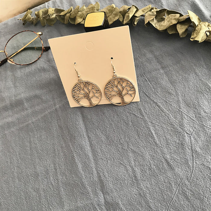 Big Circle Tree of Life Earrings Retro Fashion Earrings No Piercing Ear Clips