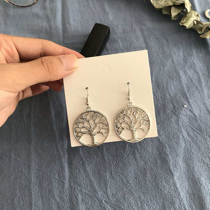 Big Circle Tree of Life Earrings Retro Fashion Earrings No Piercing Ear Clips