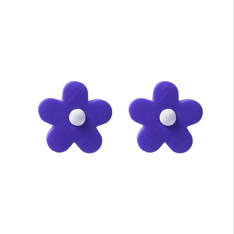 Pendientes de flores de colores estilo Hyuna S925 con red de aguja de plata de celebridad del mismo estilo