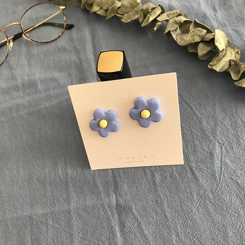 Pendientes de flores de colores estilo Hyuna S925 con red de aguja de plata de celebridad del mismo estilo