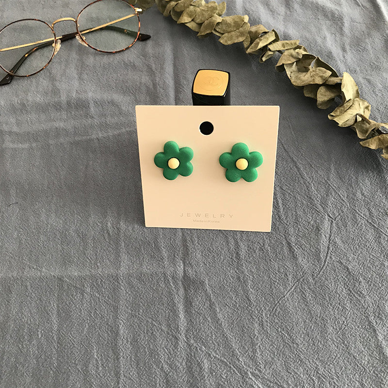 Pendientes de flores de colores estilo Hyuna S925 con red de aguja de plata de celebridad del mismo estilo