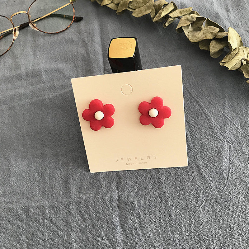 Pendientes de flores de colores estilo Hyuna S925 con red de aguja de plata de celebridad del mismo estilo