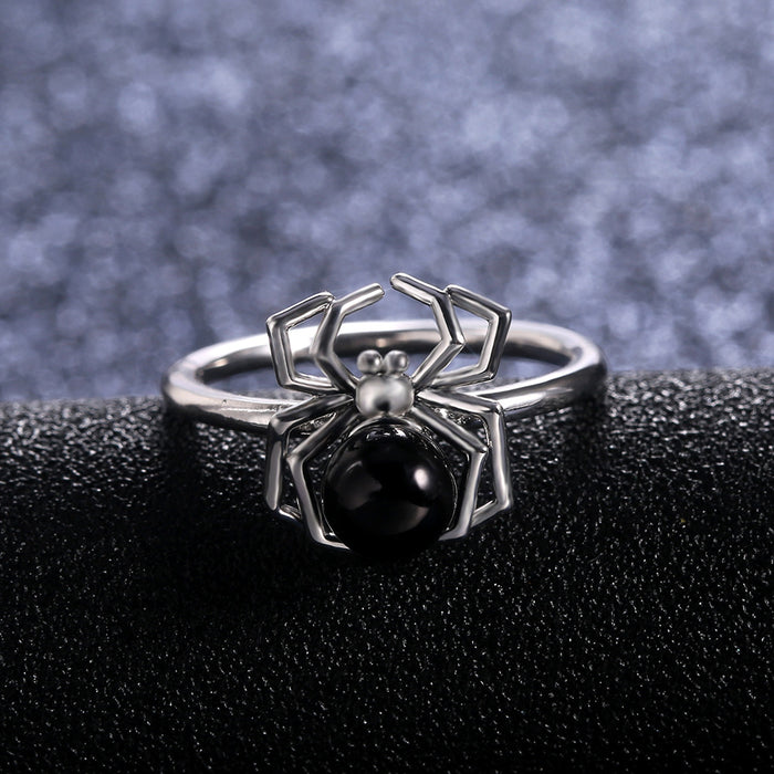 White gold-plated geometric ring with zircon