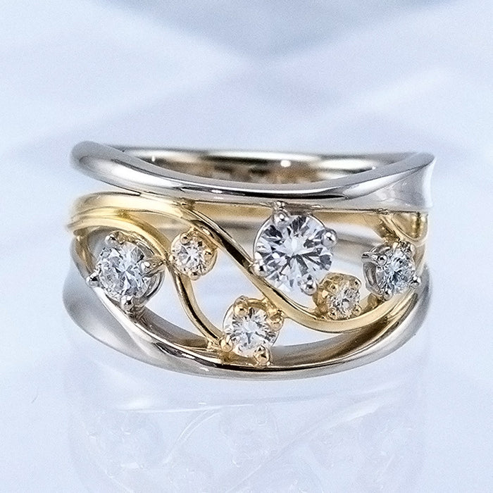 Two-color irregular size diamond women's ring