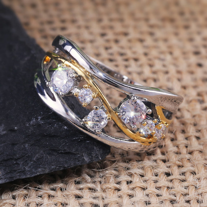 Two-color irregular size diamond women's ring