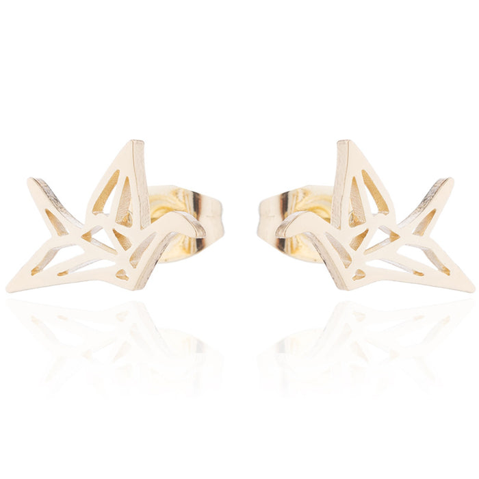 Origami Crane Stainless Steel Stud Earrings - Cute and Stylish Animal Jewelry