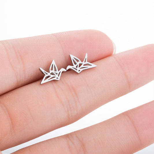 Origami Crane Stainless Steel Stud Earrings - Cute and Stylish Animal Jewelry