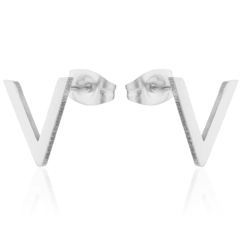 Letter V Geometric Stainless Steel Stud Earrings - Simple and Stylish Jewelry