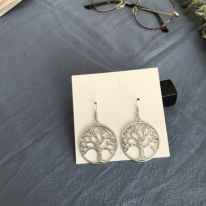 Big Circle Tree of Life Earrings Retro Fashion Earrings No Piercing Ear Clips