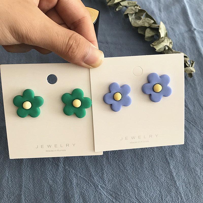 Pendientes de flores de colores estilo Hyuna S925 con red de aguja de plata de celebridad del mismo estilo