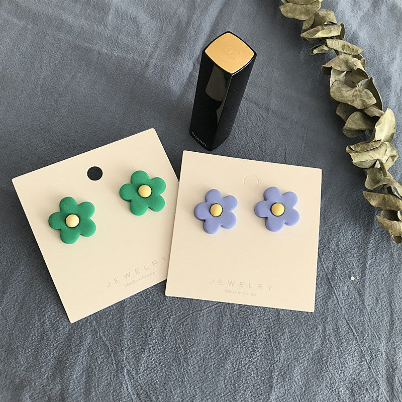 Pendientes de flores de colores estilo Hyuna S925 con red de aguja de plata de celebridad del mismo estilo