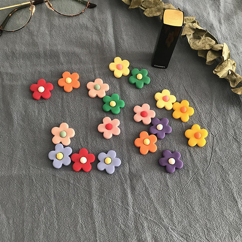 Pendientes de flores de colores estilo Hyuna S925 con red de aguja de plata de celebridad del mismo estilo