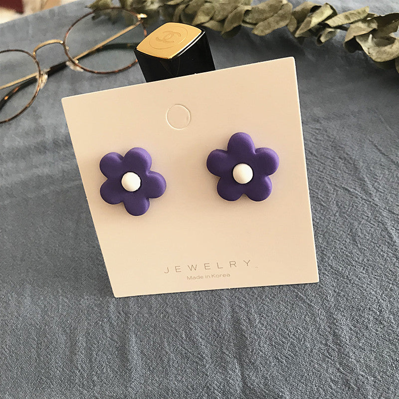 Pendientes de flores de colores estilo Hyuna S925 con red de aguja de plata de celebridad del mismo estilo