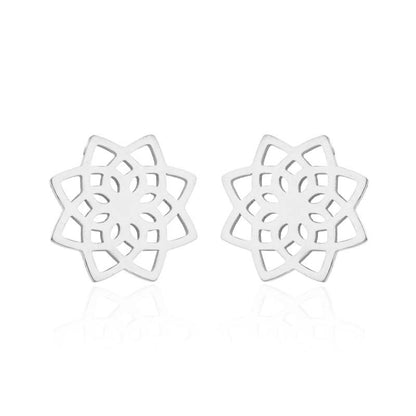 Snow Lotus Flower Hollow Stud Earrings - Fresh and Simple Floral Jewelry