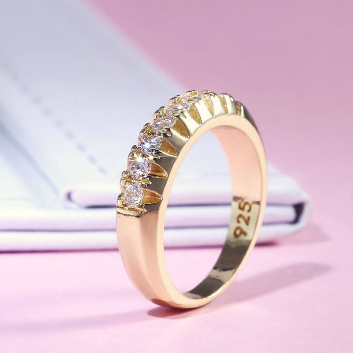 Japanese and Korean style simple geometric zircon ring gold-plated ring