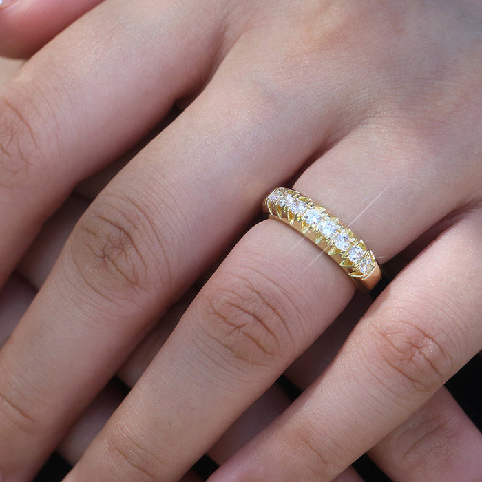 Japanese and Korean style simple geometric zircon ring gold-plated ring