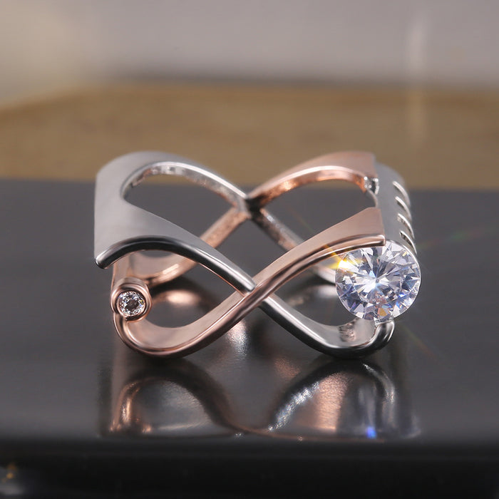 Anillo de circonita elegante y de moda con galvanoplastia de cobre