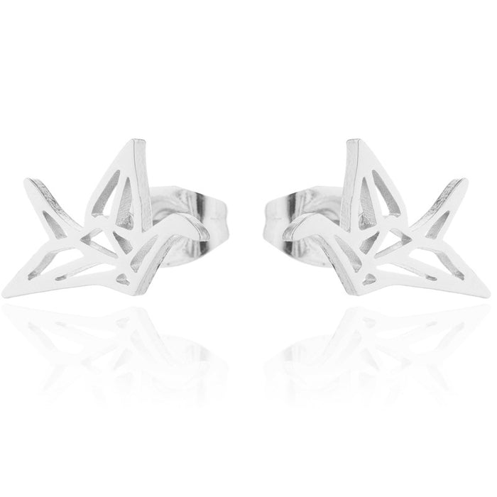 Origami Crane Stainless Steel Stud Earrings - Cute and Stylish Animal Jewelry