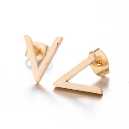 Letter V Geometric Stainless Steel Stud Earrings - Simple and Stylish Jewelry