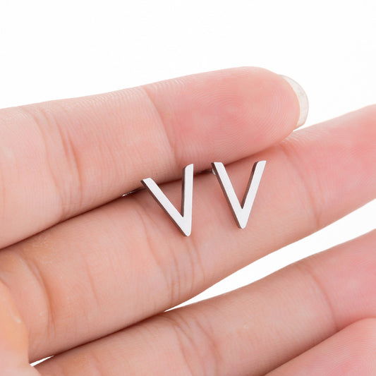 Letter V Geometric Stainless Steel Stud Earrings - Simple and Stylish Jewelry