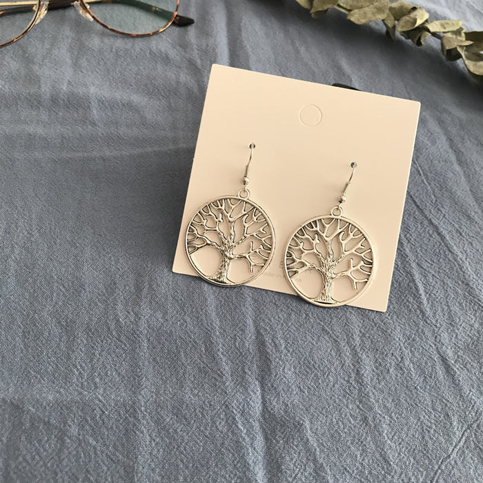 Big Circle Tree of Life Earrings Retro Fashion Earrings No Piercing Ear Clips