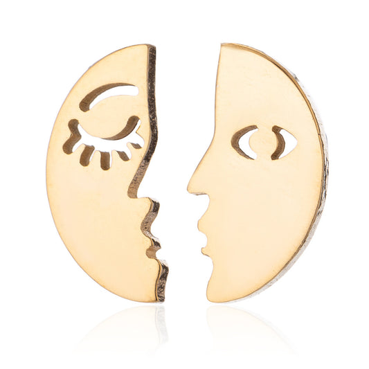 Asymmetric Ghost Face Stainless Steel Stud Earrings - Fun Halloween Party Jewelry