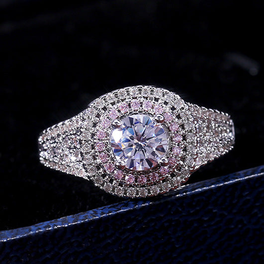 Micropaved Pink Zirconia Wedding Ring