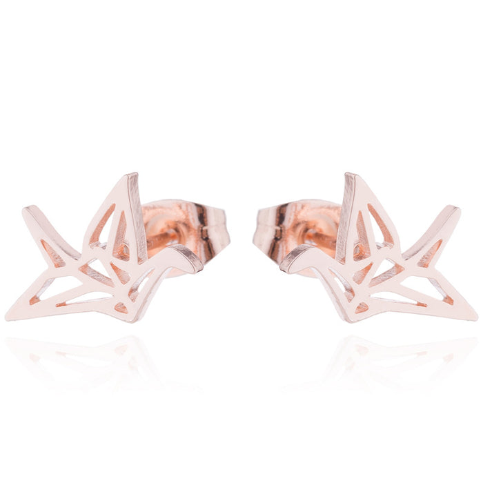 Origami Crane Stainless Steel Stud Earrings - Cute and Stylish Animal Jewelry