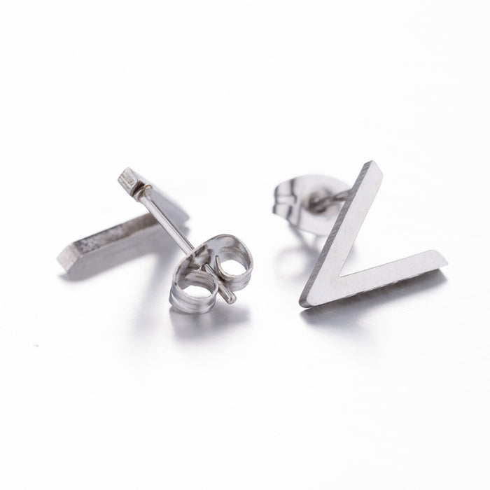 Letter V Geometric Stainless Steel Stud Earrings - Simple and Stylish Jewelry