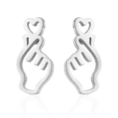 Heart Gesture Stainless Steel Stud Earrings - Chic and Minimalist Love Symbol Jewelry