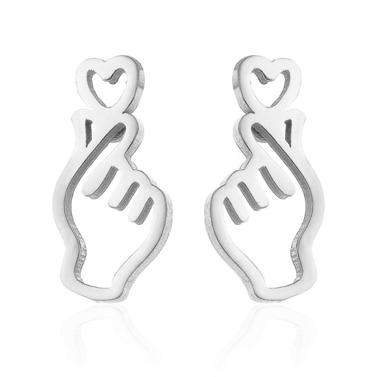 Heart Gesture Stainless Steel Stud Earrings - Chic and Minimalist Love Symbol Jewelry