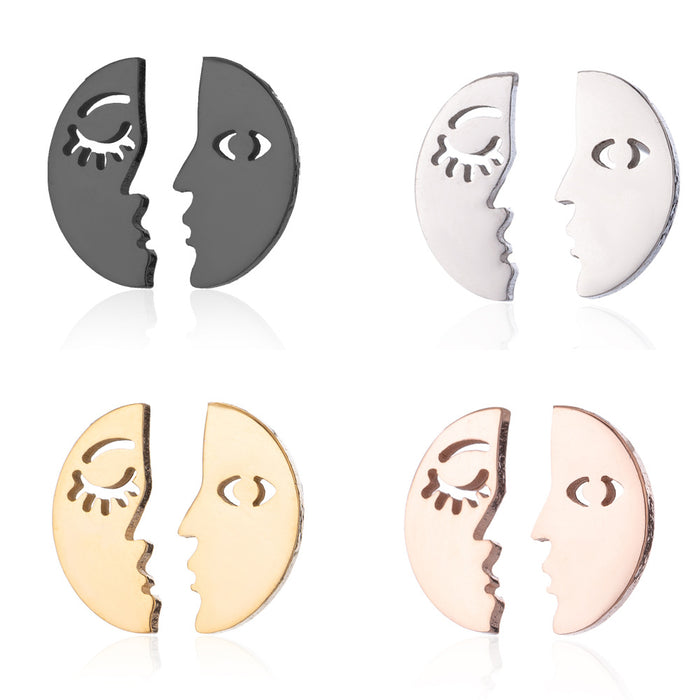 Asymmetric Ghost Face Stainless Steel Stud Earrings - Fun Halloween Party Jewelry