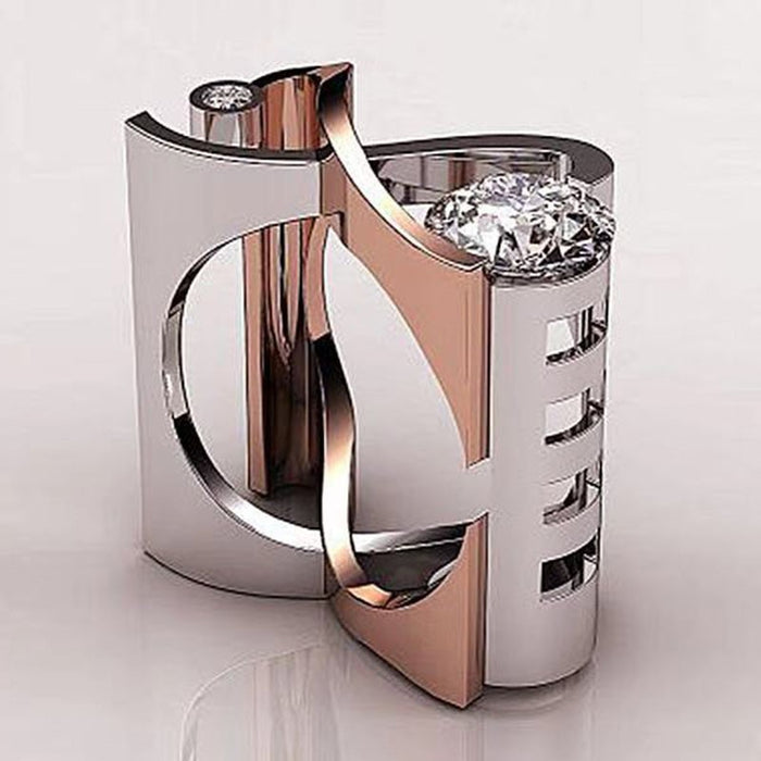 Anillo de circonita elegante y de moda con galvanoplastia de cobre