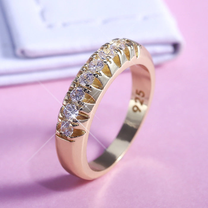 Japanese and Korean style simple geometric zircon ring gold-plated ring