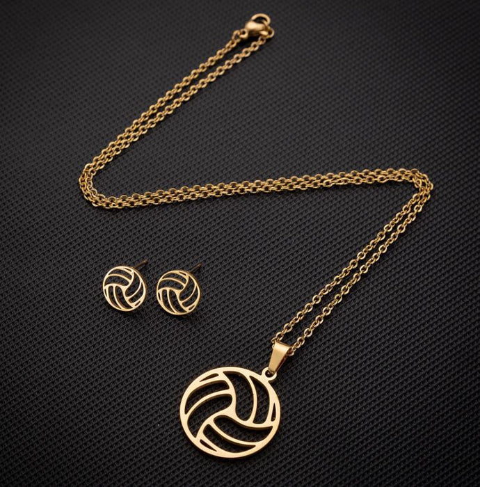 Conjunto de collar y pendientes de acero inoxidable unisex con diseño de voleibol: joyas deportivas para estilos de vida activos