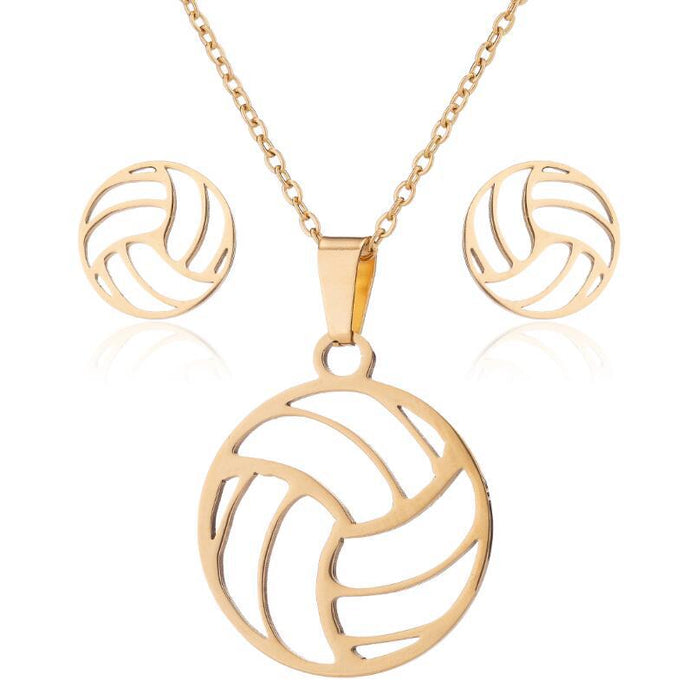 Conjunto de collar y pendientes de acero inoxidable unisex con diseño de voleibol: joyas deportivas para estilos de vida activos