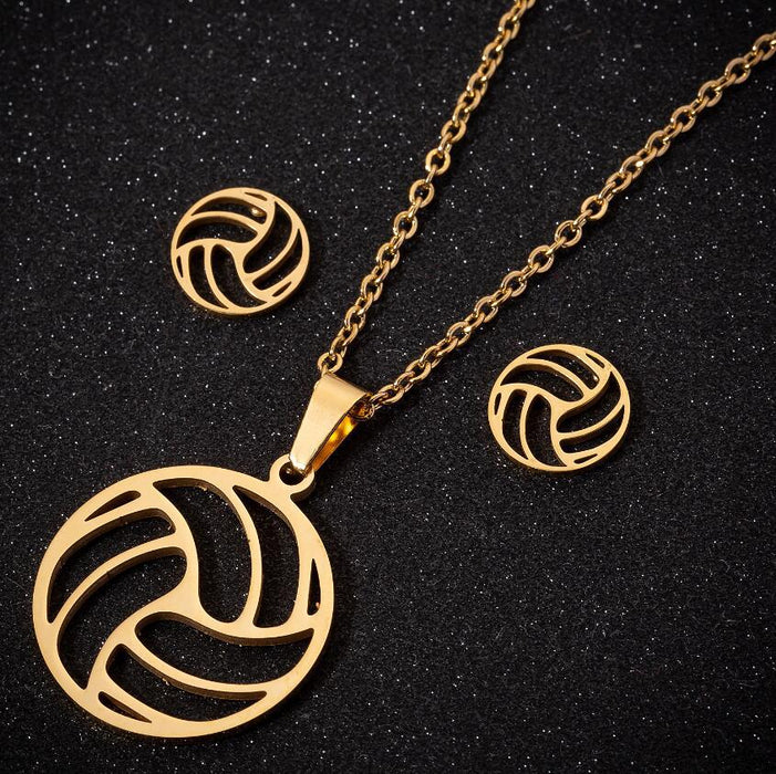 Conjunto de collar y pendientes de acero inoxidable unisex con diseño de voleibol: joyas deportivas para estilos de vida activos