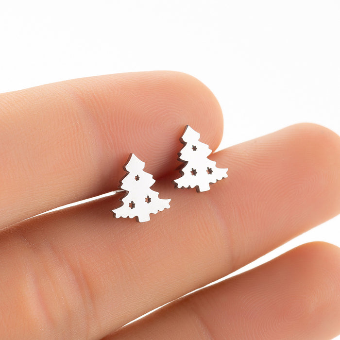 Christmas Tree Stainless Steel Stud Earrings - Simple and Stylish Holiday Jewelry