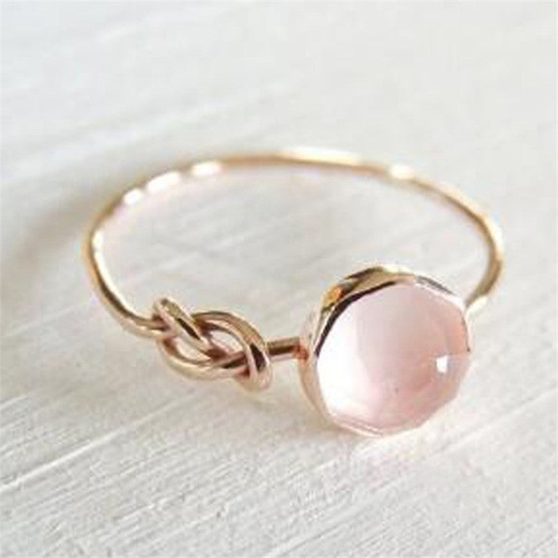 Anillo de dedo índice de mujer con piedra lunar de imitación rosa, diseño abierto de moda
