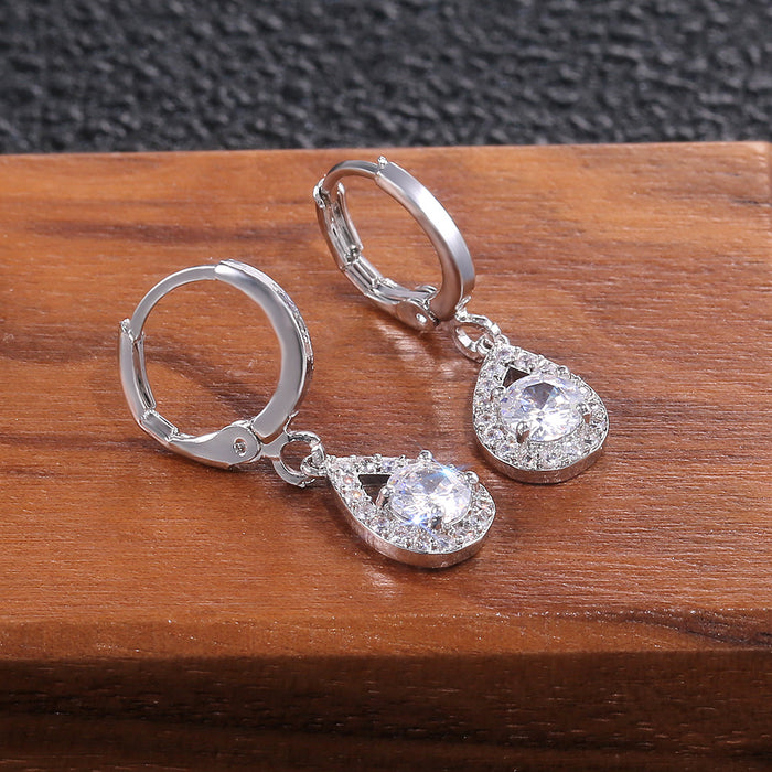 Simple angel tears micro-inlaid full diamond water drop ear buckles