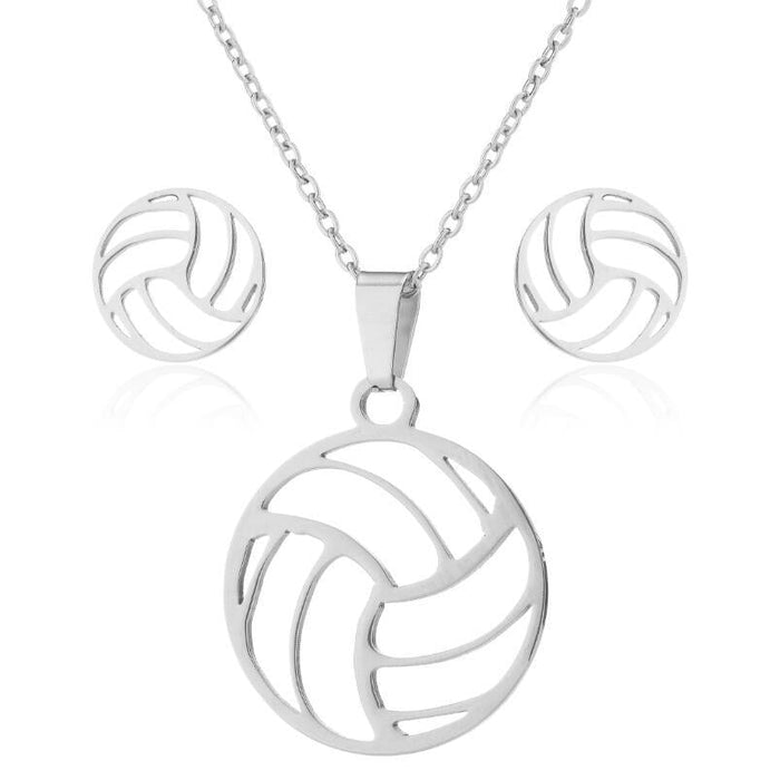 Stainless Steel Volleyball Necklace Earrings Set - wallojewerly 