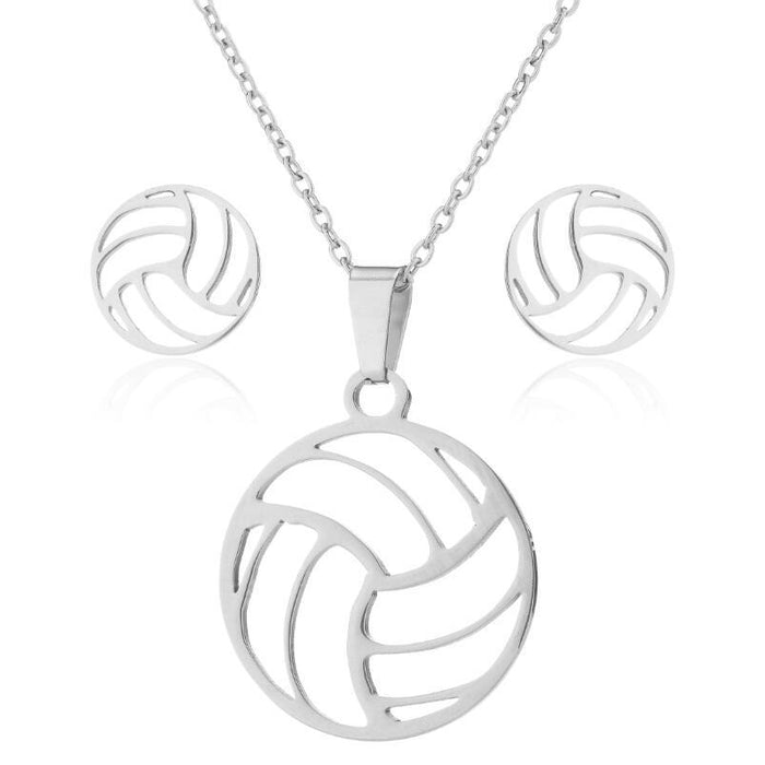 Conjunto de collar y pendientes de acero inoxidable unisex con diseño de voleibol: joyas deportivas para estilos de vida activos