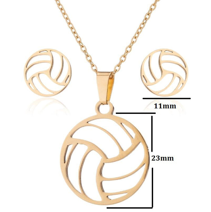 Conjunto de collar y pendientes de acero inoxidable unisex con diseño de voleibol: joyas deportivas para estilos de vida activos