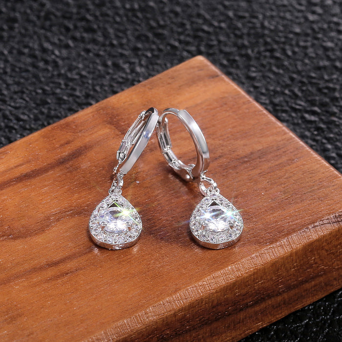 Simple angel tears micro-inlaid full diamond water drop ear buckles