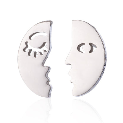 Asymmetric Ghost Face Stainless Steel Stud Earrings - Fun Halloween Party Jewelry